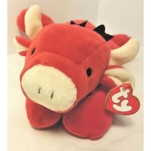 Ty Pillow Pals Red Bull Plush "Red" Stuffed Animal 1990s Vintage Preowned